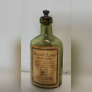 Royall Lyme Toilet‎ Lotion 4oz Green Glass Bottle Bermuda Vintage Crown Cap